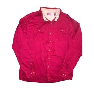 Wrangler Men’s Button-Up Shirt Red Long Sleeve XL 100% Cotton Casual